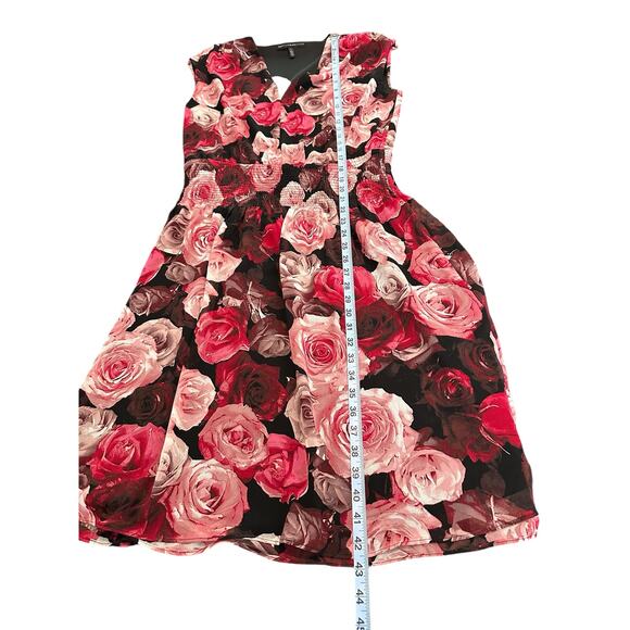 White House Black Market Dress Red Pink Floral Print Dark Romantic Chiffon Large - Picture 11 of 11
